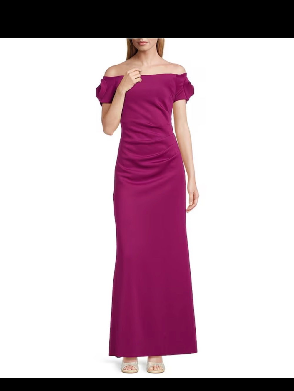 Off-Shoulder Raspberry Evening Gown - Picture 4 of 4
